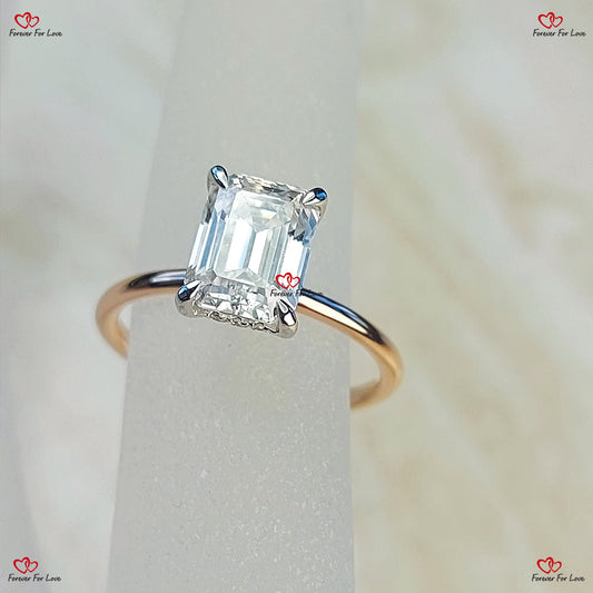 Forever Moissanite Emerald Cut Engagement Ring in/ White Gold