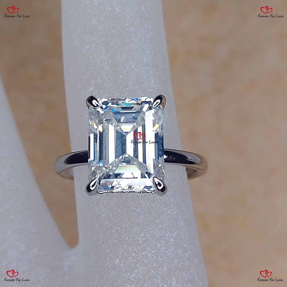 Emerald Cut Forever One Moissanite Engagement Ring