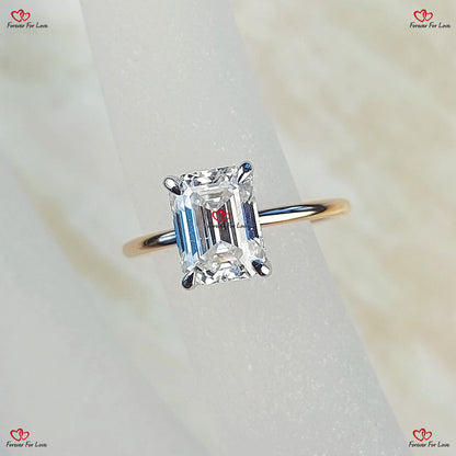 Forever Moissanite Emerald Cut Engagement Ring in/ White Gold