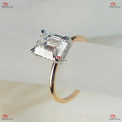 Forever Moissanite Emerald Cut Engagement Ring in/ White Gold