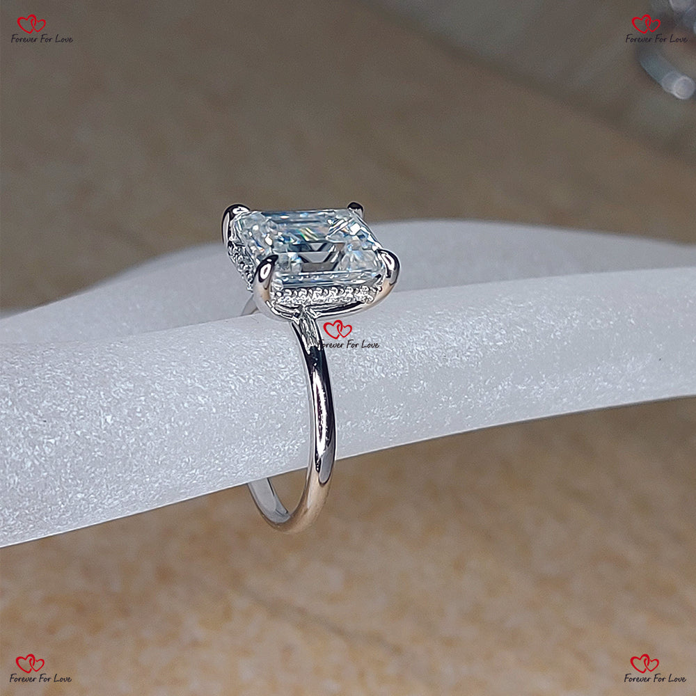 Emerald Cut Forever One Moissanite Engagement Ring