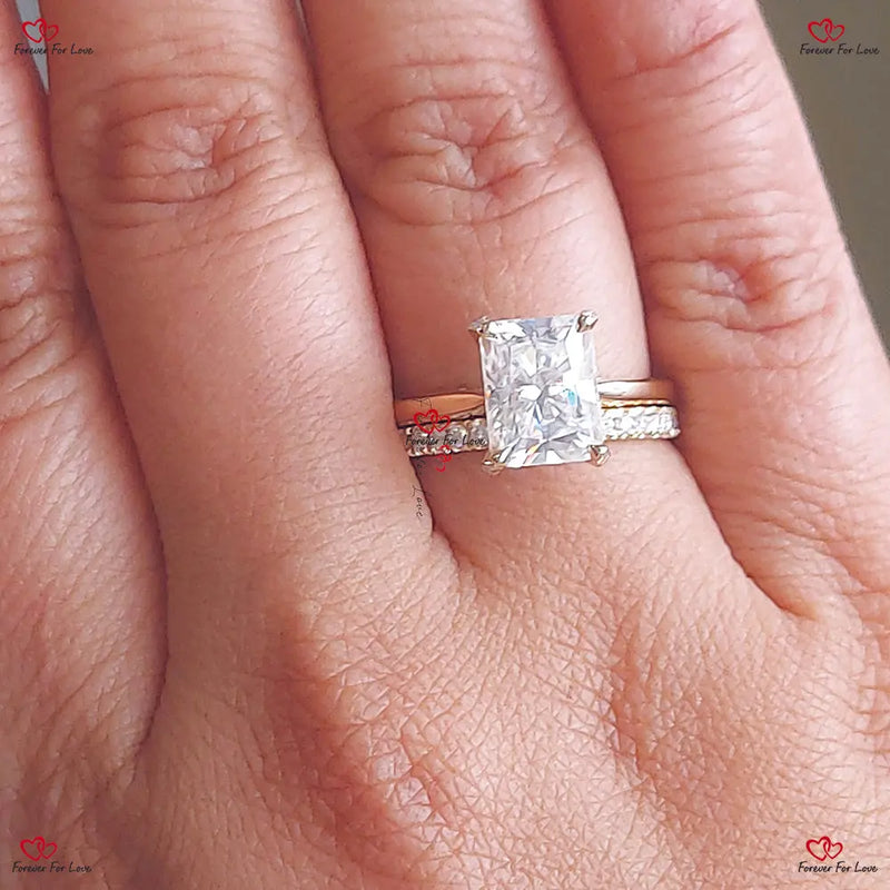 Radiant Cut Diamond Ring with Pave Band Bridal Set Forever For Love