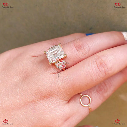 Emerald Cut Engagement Ring - Art Deco Bezel Set Vintage Diamond Ring Five Stone/ Gold or Platinum