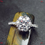 Unique Vintage Flower Prong Moissanite Round Engagement Ring | White Gold | Brilliant Cut Round Forever For Love