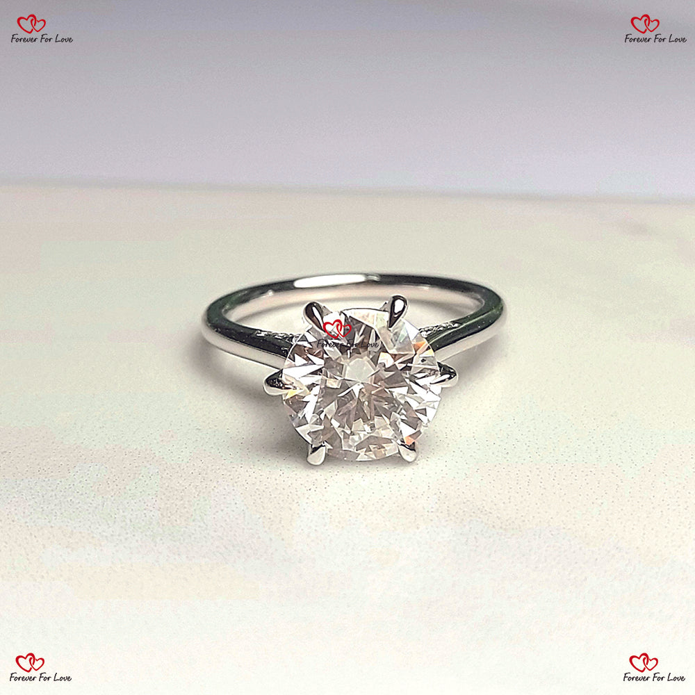 Handmade 3 Carat Round Moissanite Engagement Ring in White Gold