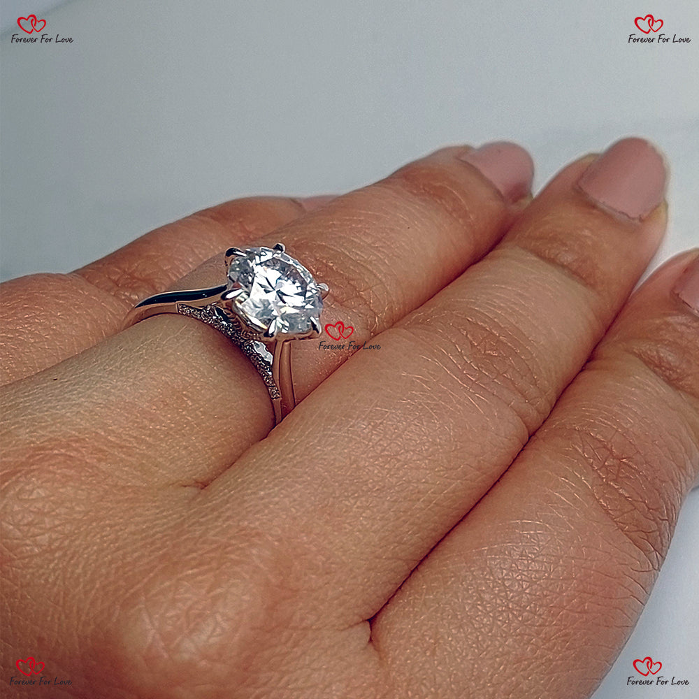 Handmade 3 Carat Round Moissanite Engagement Ring in White Gold