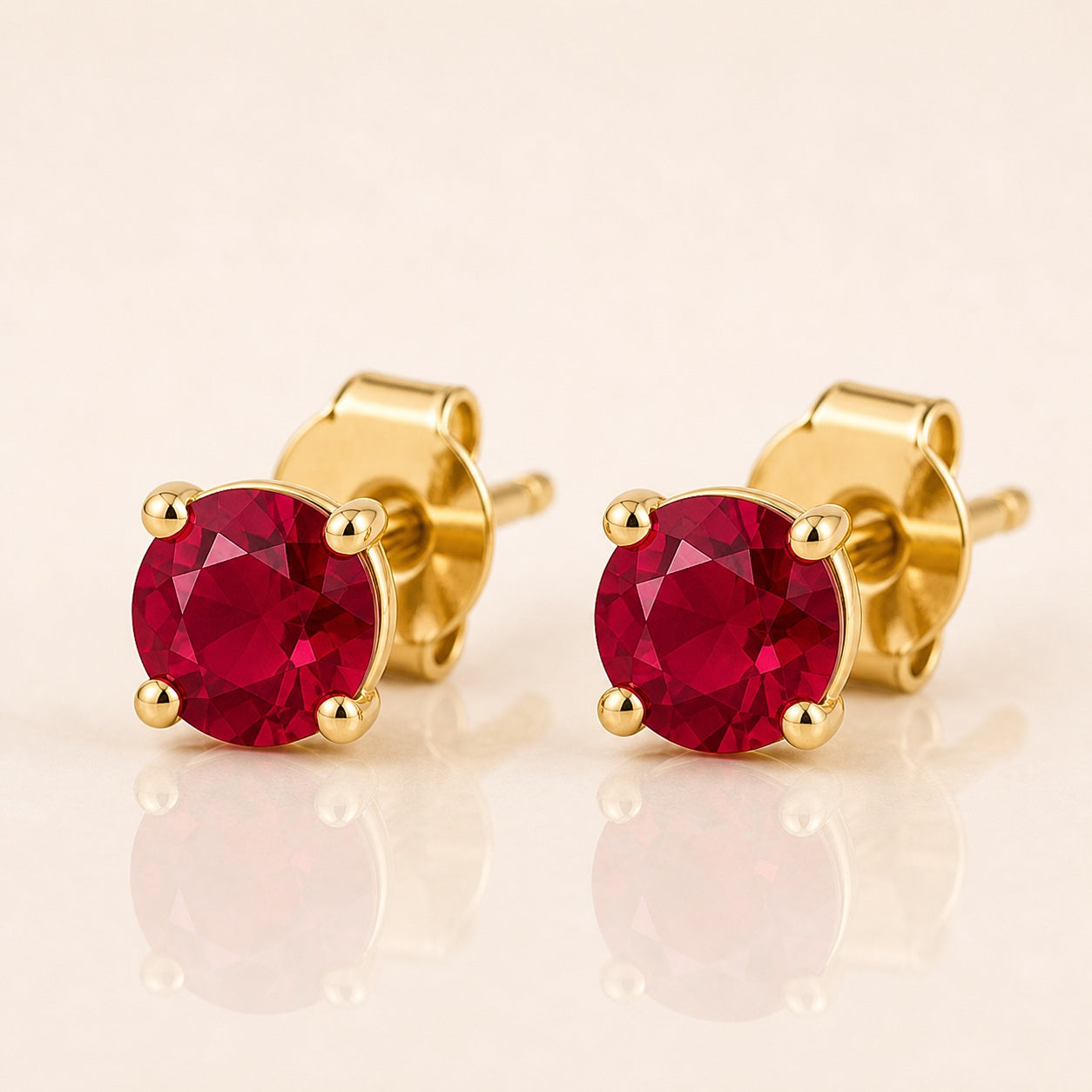 Ruby Round Birthstone Stud Earrings