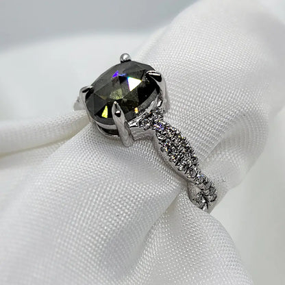 2Ct Salt And Pepper Diamond Platinum Ring, Solitaire Oval