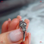Three Stone Round Cut Salt and Pepper Diamond Engagement Ring Forever For Love