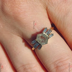 Vintage Raw Diamond Hexagon Salt and Pepper Diamond Engagement Ring Forever For Love