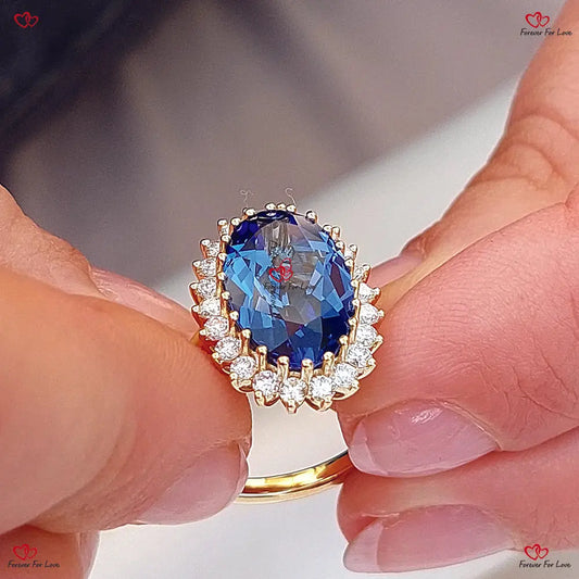 Vintage Blue Sapphire Engagement Ring | Princess Diana Certified Oval Cut | Blue Sapphire in Yellow Gold