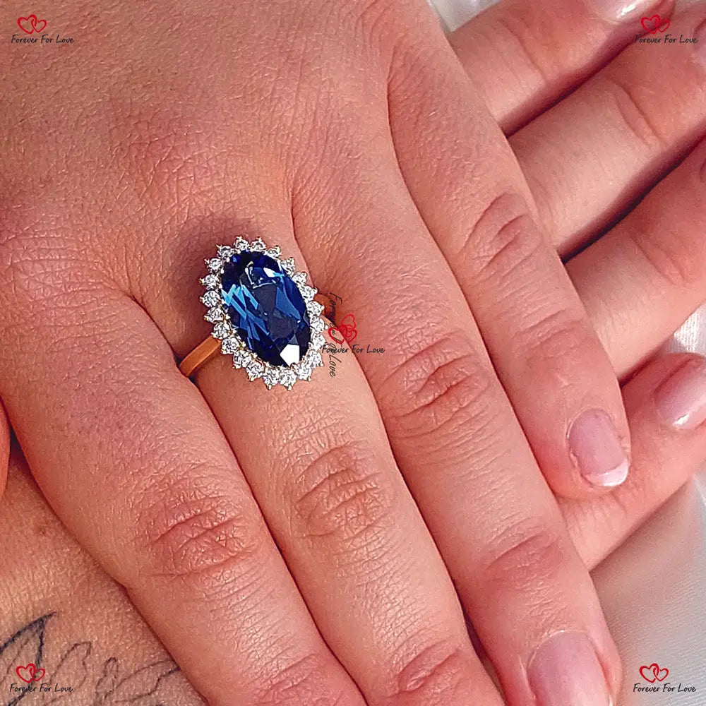 Vintage Blue Sapphire Engagement Ring | Princess Diana Certified Oval Cut | Blue Sapphire in Yellow Gold Oval cut 1Ct Natural Sapphire engagement ring in 935 Argentium Silver — custom handcrafted by Forever For Love