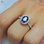 Vintage Blue Sapphire Engagement Ring – Princess Diana Inspired Oval Cut in Yellow Gold with Diamonds Forever For Love