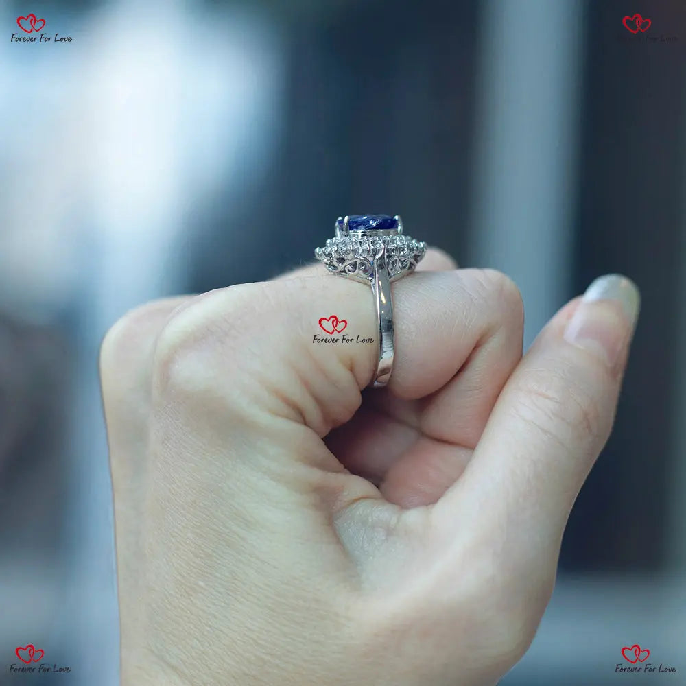 1.5 Carat Double Halo Pear Shape Tanzanite Engagement Ring - Perfect Valentine's Gift