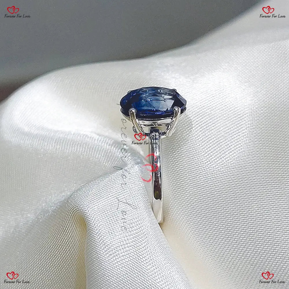 Blue Sapphire Oval Engagement Ring - Royal Blue Ceylon Sapphire in Solid White Gold