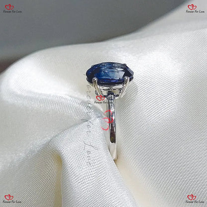 Blue Sapphire Oval Engagement Ring - Royal Blue Ceylon Sapphire in Solid White Gold