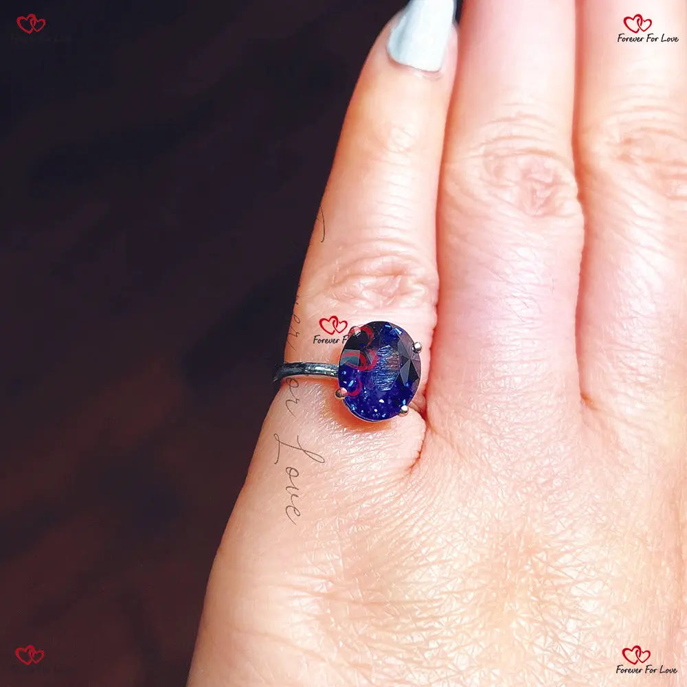 Blue Sapphire Oval Engagement Ring - Royal Blue Ceylon Sapphire in Solid White Gold