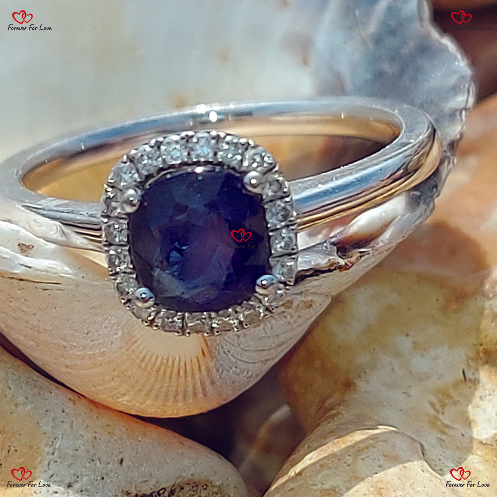 Natural Blue Sapphire and Diamond Ring  Sapphire  White Gold Engagement Ring