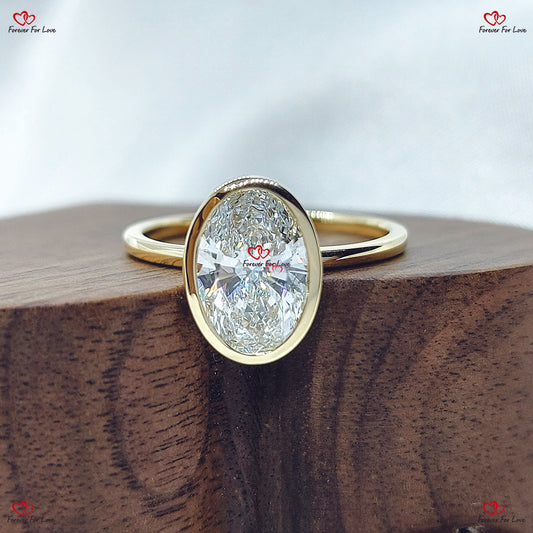 1.59 Carat Oval Cut Lab Grown Diamond Solitaire Ring - Bezel Set Engagement Ring in Yellow Gold