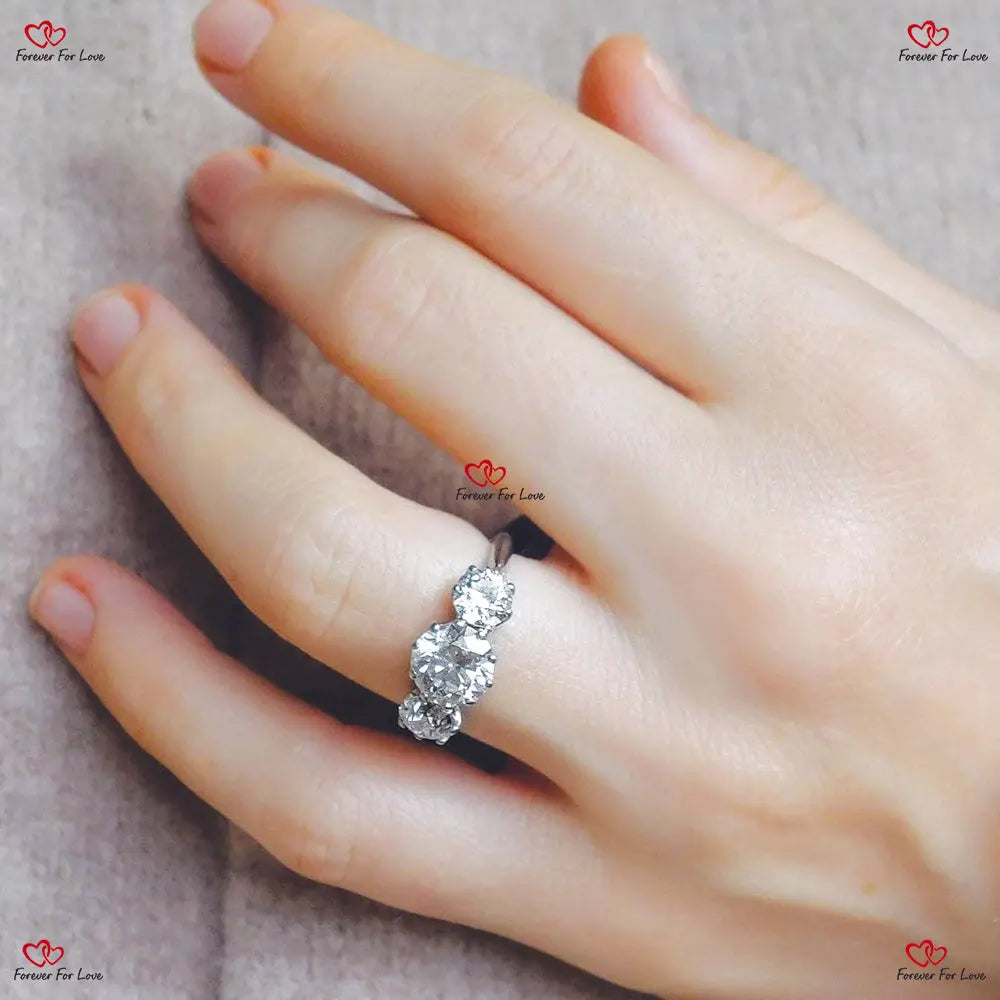 Certified Natural Round Shape Trilogy Diamond Engagement Ring Solid Gold Forever For Love