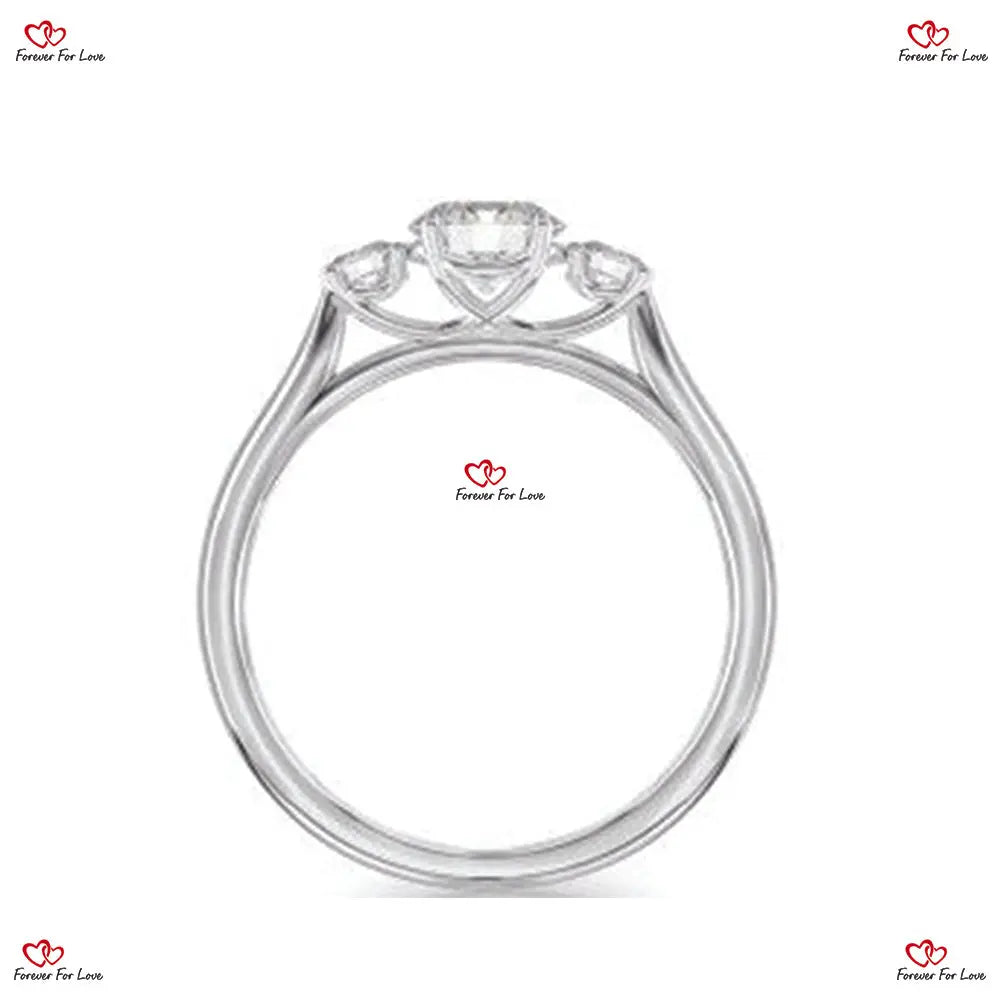 Certified Natural Round Shape Trilogy Diamond Engagement Ring Solid Gold Forever For Love