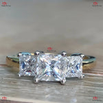 Trilogy Elegance 3 Stone Princess Cut  Moissanite Engagement Ring Forever For Love