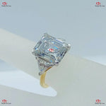 Emerald Cut Moissanite Three Stone Engagement Ring in Two Tone/ Gold Forever For Love