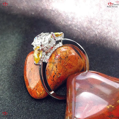 Vintage Engagement Ring | Oval Moissanite & Citrine Pear | Brilliant Cut Oval Antique Trilogy