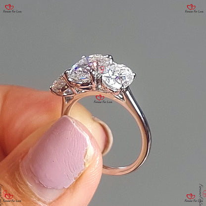 Vintage Oval Moissanite Engagement Ring | Unique Cluster Platinum Trilogy |  Oval Moissanite | Wedding Ring for Women