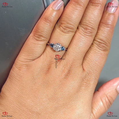 Diamond and Montana Sapphire Ring | Teal Sapphire Cluster Diamond Ring | Unique Proposal or Anniversary Gift