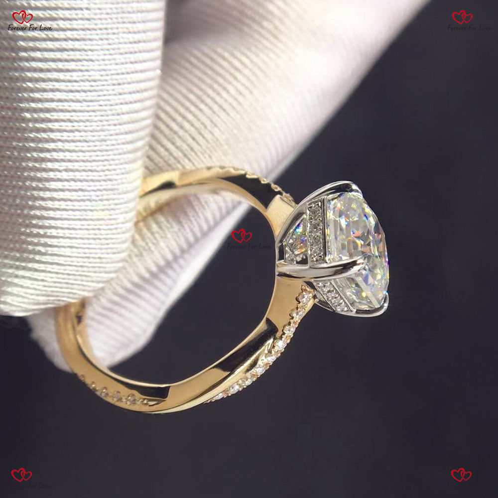 Enchanted Sparkle:  Hybrid Crushed Ice Cushion Cut Moissanite Engagement Ring