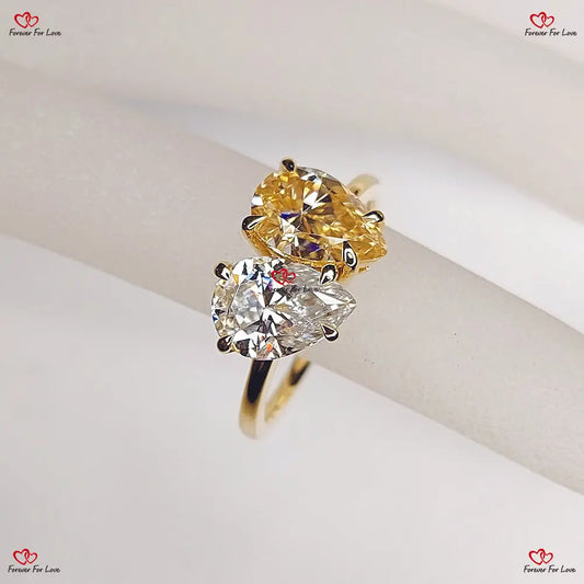 Two Stone Hybrid Crushed Ice Diamond Pear Shaped Engagement Ring For Women Forever For Love