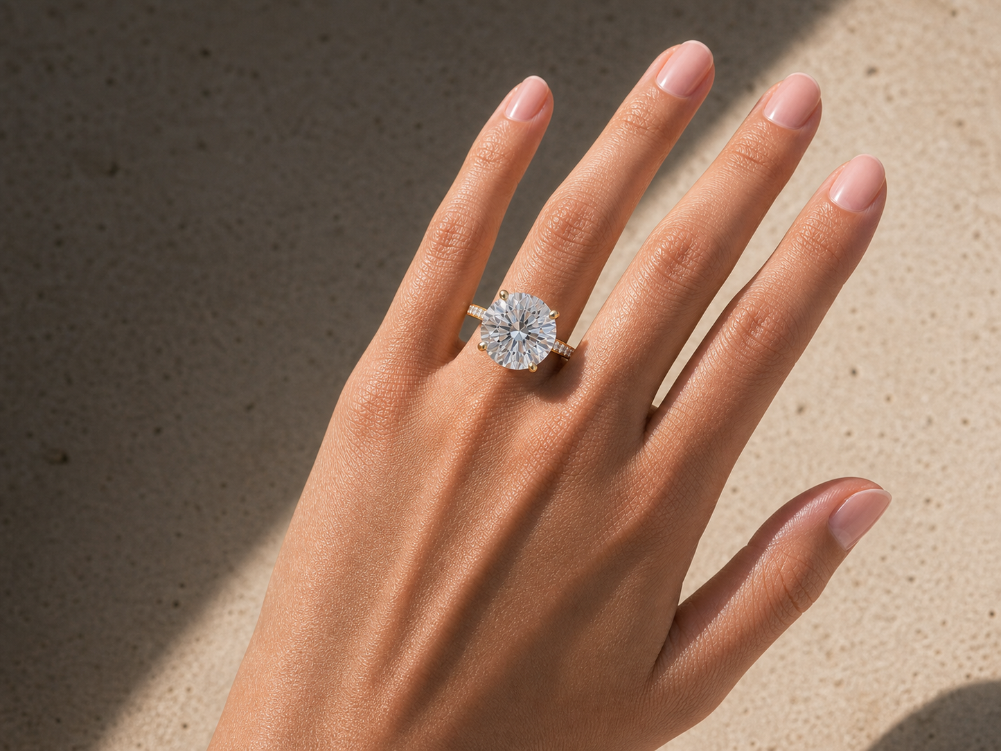 Round brilliant hidden halo engagement ring in 14K solid gold