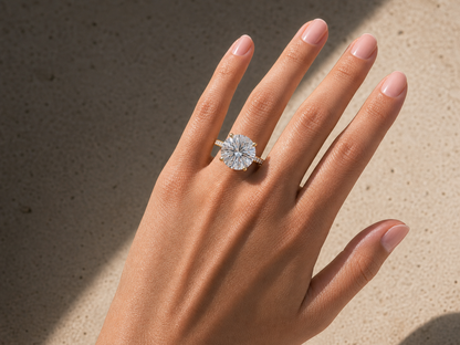 Round brilliant hidden halo engagement ring in 14K solid gold
