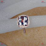 Cushion Cut Halo Morganite Engagement Ring with Diamond Accent Forever For Love