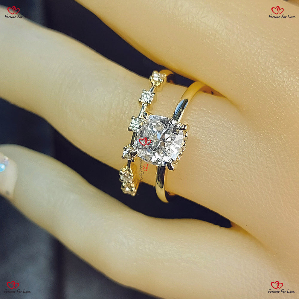 IGI Certified Lab Created Cushion Cut Diamond Engagement Ring Cushion Cut Diamond ring set Lab Grown Bridal ring set