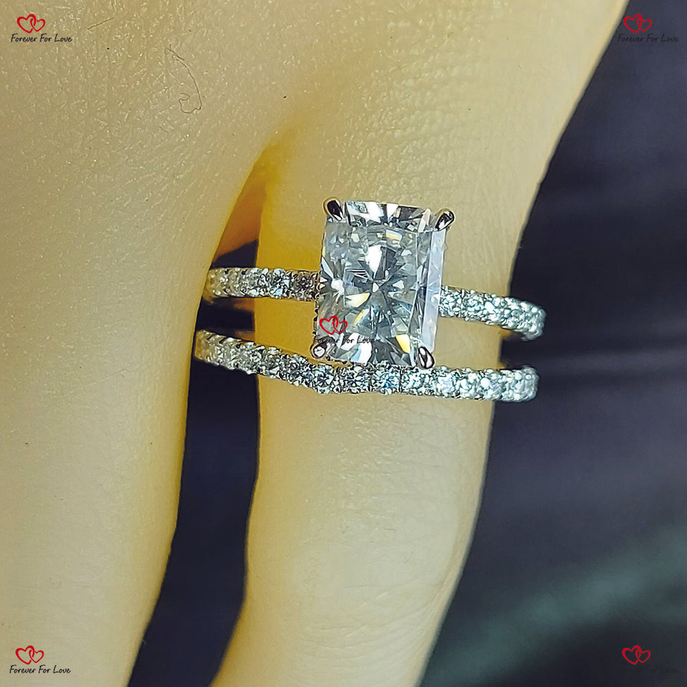 Brilliant Radiance  Radiant Cut Moissanite Wedding Set