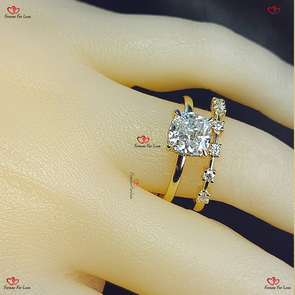 IGI Certified Lab Created Cushion Cut Diamond Engagement Ring Cushion Cut Diamond ring set Lab Grown Bridal ring set