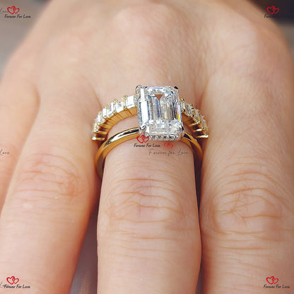 Emerald Cut Moissanite Wedding Set in Yellow Gold - Emerald Cut Bridal Set