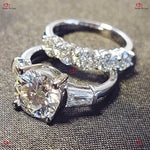 Round Cut Trio Wedding Set in White Gold Forever For Love