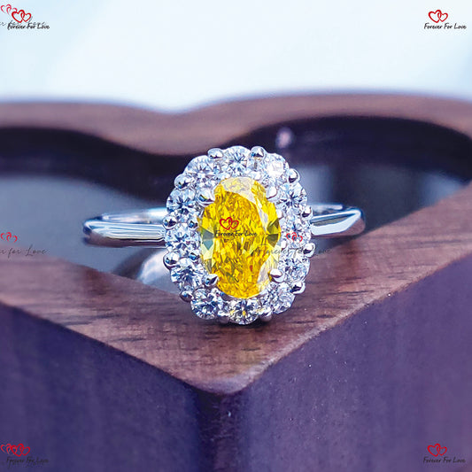 Fancy Yellow Oval Cut Diamond Ring with halo Engagement Ring