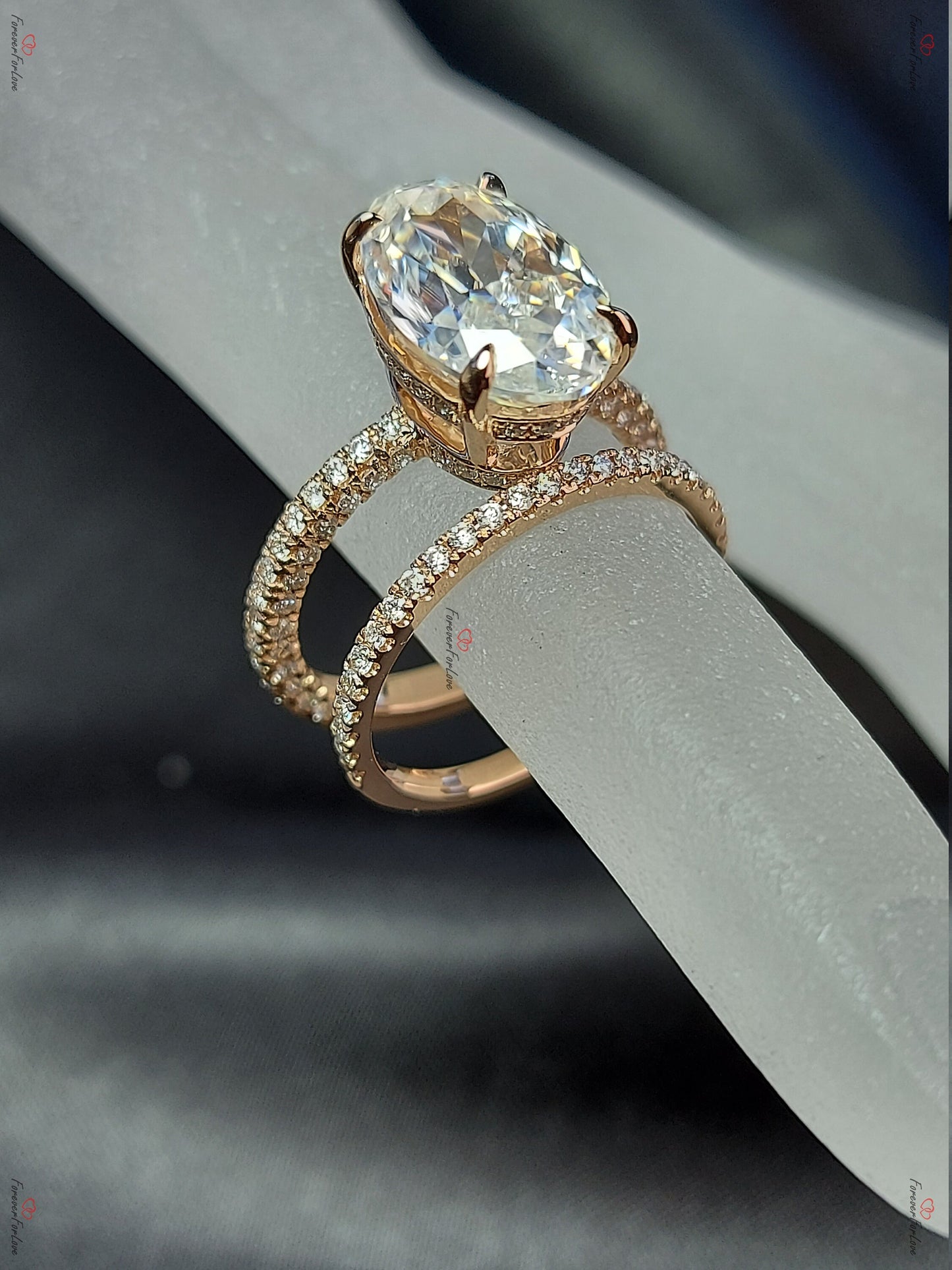 Blake Lively ring Moissanite Engagement Ring oval cut 14k rose gold diamond ring 6.5Ct Moissanite bridal set.