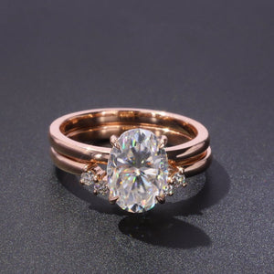 2Ct/9*7mm/ Charles and Colvard Oval Cut Forever One Bridal Set In Solid Rose Gold, Diamond band Oval Bridal Set, Moissanite Engagement Ring.