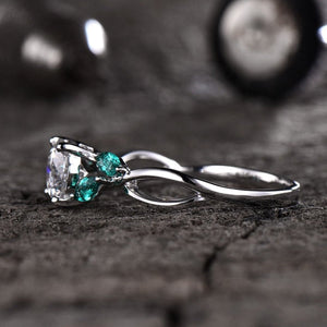 1 carat certified natural diamond Engagement Ring Art Deco Unique Floral Wedding Ring 6.5mm Round Gemstone Bridal Ring 18K White Gold