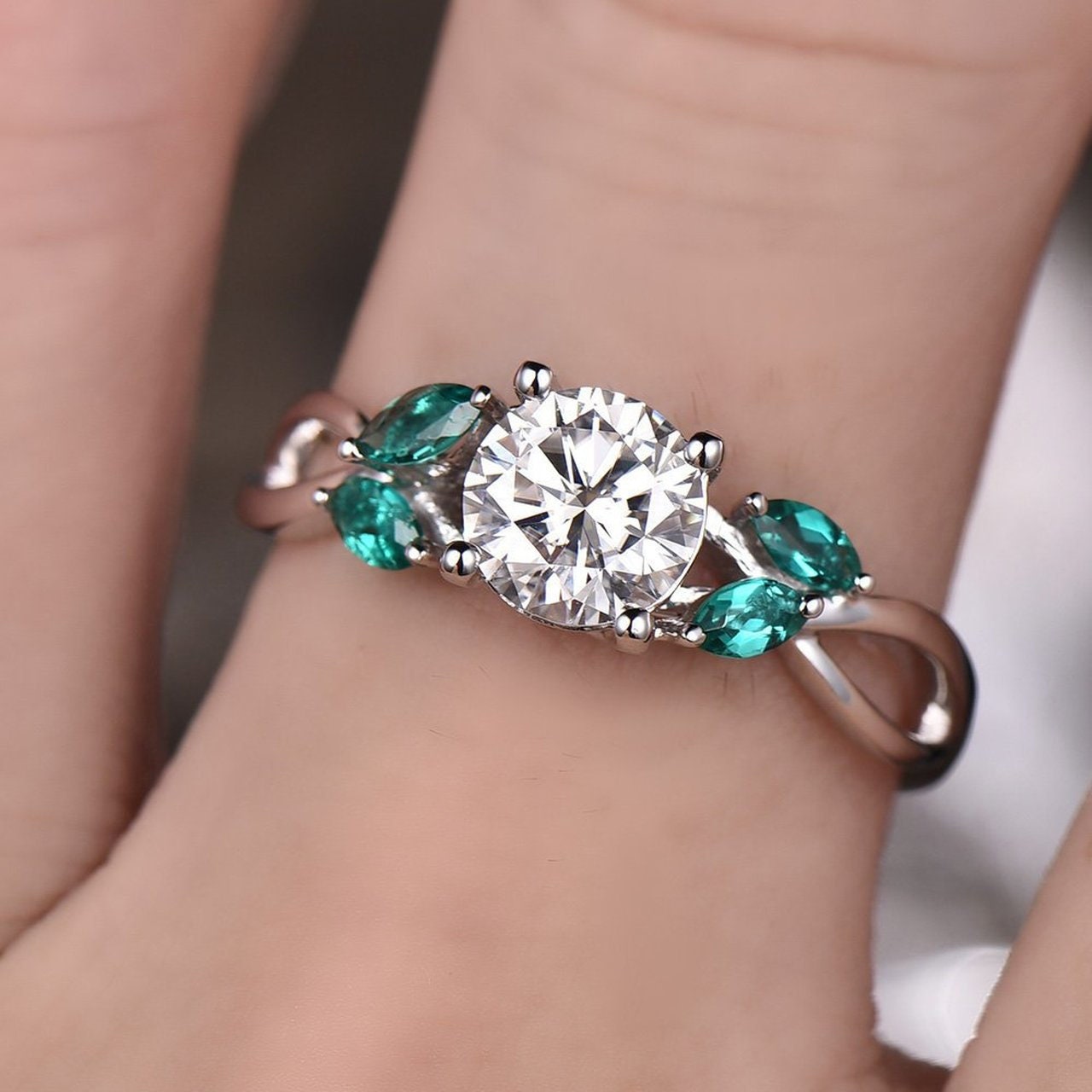 1 carat certified natural diamond Engagement Ring Art Deco Unique Floral Wedding Ring 6.5mm Round Gemstone Bridal Ring 18K White Gold