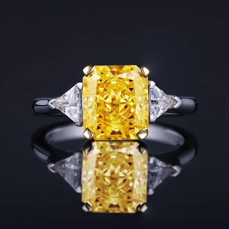 Yellow Diamond Solitaire Ring, Promise Ring Anniversary Ring, two tone ring, Vivid Yellow Diamond Ring  Solid White Gold