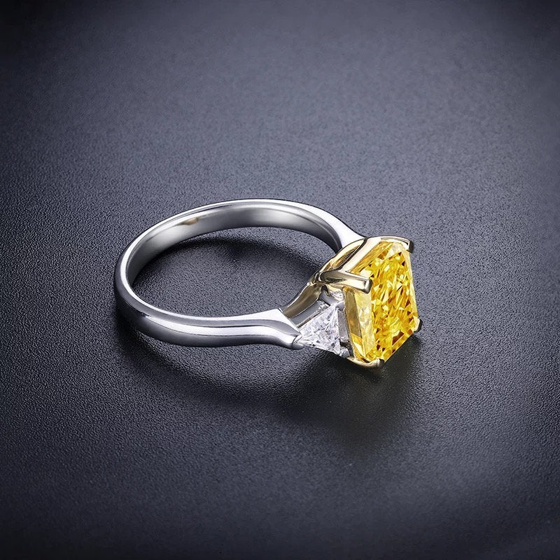 Yellow Diamond Solitaire Ring, Promise Ring Anniversary Ring, two tone ring, Vivid Yellow Diamond Ring  Solid White Gold