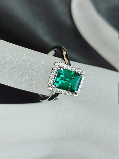 Emerald Engagement Ring,Diamond Halo Ring, 1.5 ct Emerald Cut,Halo Diamond Wedding Ring,.20ct Diamonds, White Gold, Lola ring