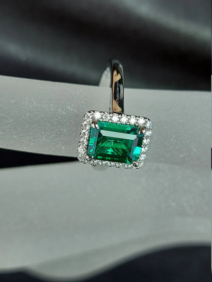 Emerald Engagement Ring,Diamond Halo Ring, 1.5 ct Emerald Cut,Halo Diamond Wedding Ring,.20ct Diamonds, White Gold, Lola ring