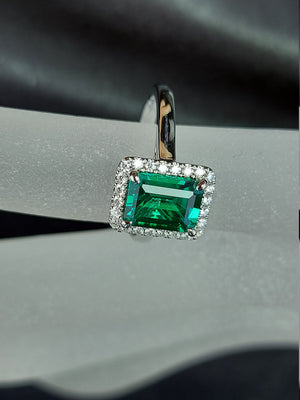 Emerald Engagement Ring,Diamond Halo Ring, 1.5 ct Emerald Cut ,Halo Diamond Wedding Ring, .20ct Diamonds, White Gold, Lola ring